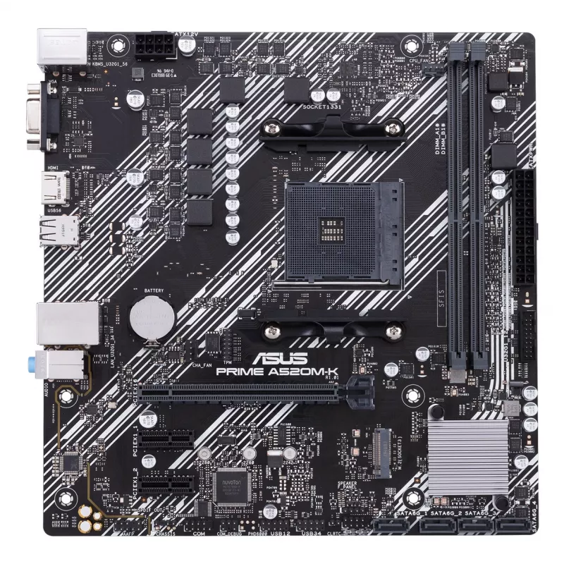 Motherboard ASUS PRIME A520M-K, chipset AMD A520, socket AM4, micro ATX, 2x DDR4, 64 GB, 1x M.2, 4x SATA III, HDMI 2.1