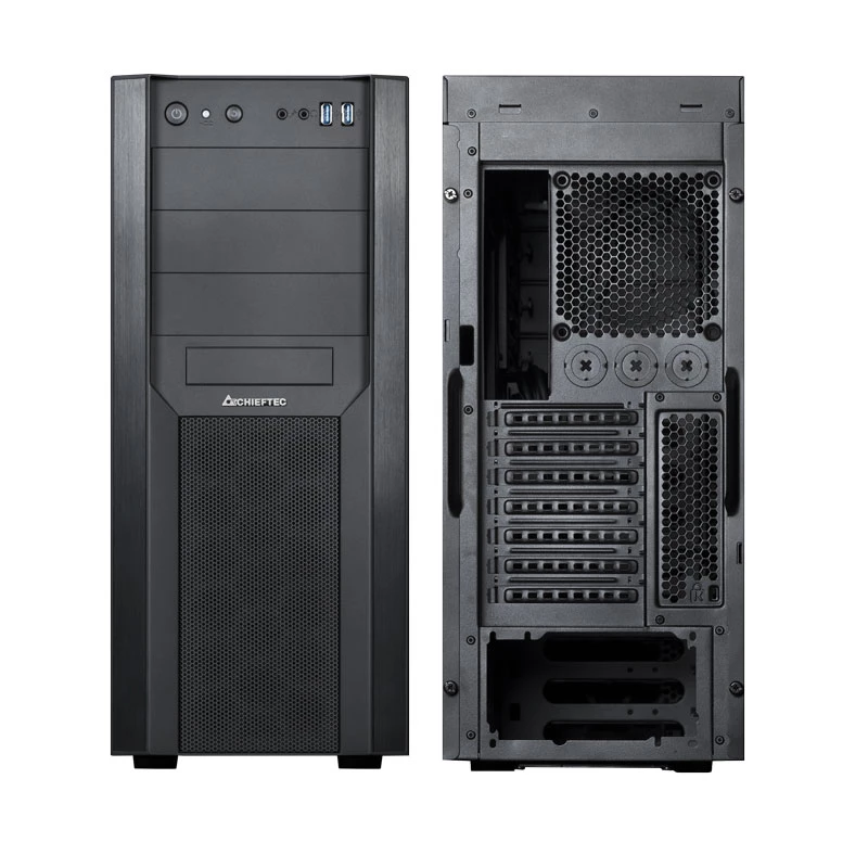Caixa de PC CHIEFTEC CW-01B-OP torre preta — SPCC, 7×3,5 polegadas baías, 7×2,5 polegadas baías, 3×5,25 polegadas baías, até 410 mm GPU