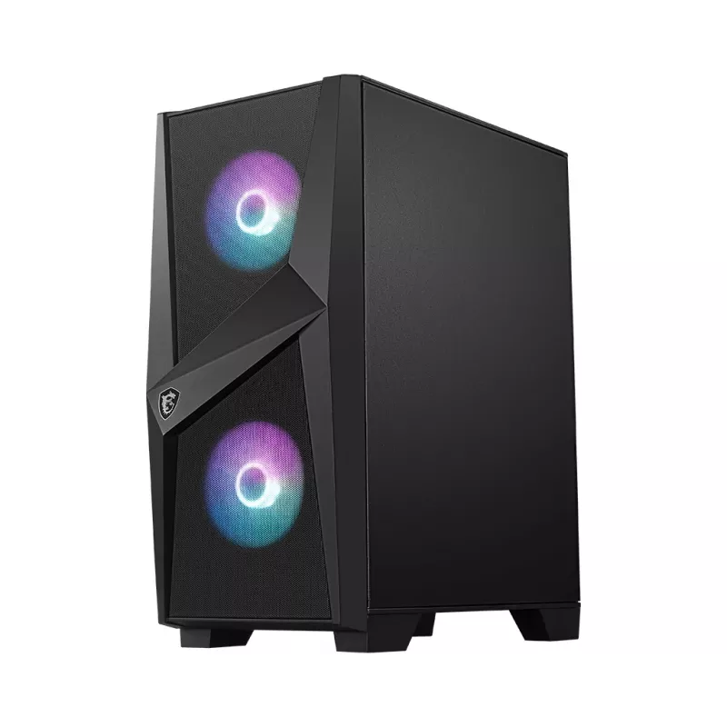 MSI MAG FORGE 100R caixa gaming Mid Tower, ATX/mATX/Mini-ITX, vidro temperado, 2 ventoinhas ARGB de 120 mm, preta