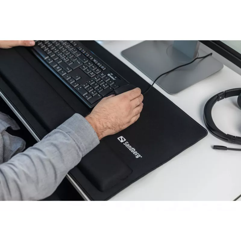 Sandberg Tapete de Secretária Pro XXL, Preto, Cor única, Apoio de pulso, Base antiderrapante, Tapete de rato para gaming