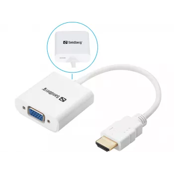 Sandberg Conversor HDMI para VGA, VGA (D-Sub), HDMI tipo A (Standard), Macho, Fêmea, Branco, RoHS