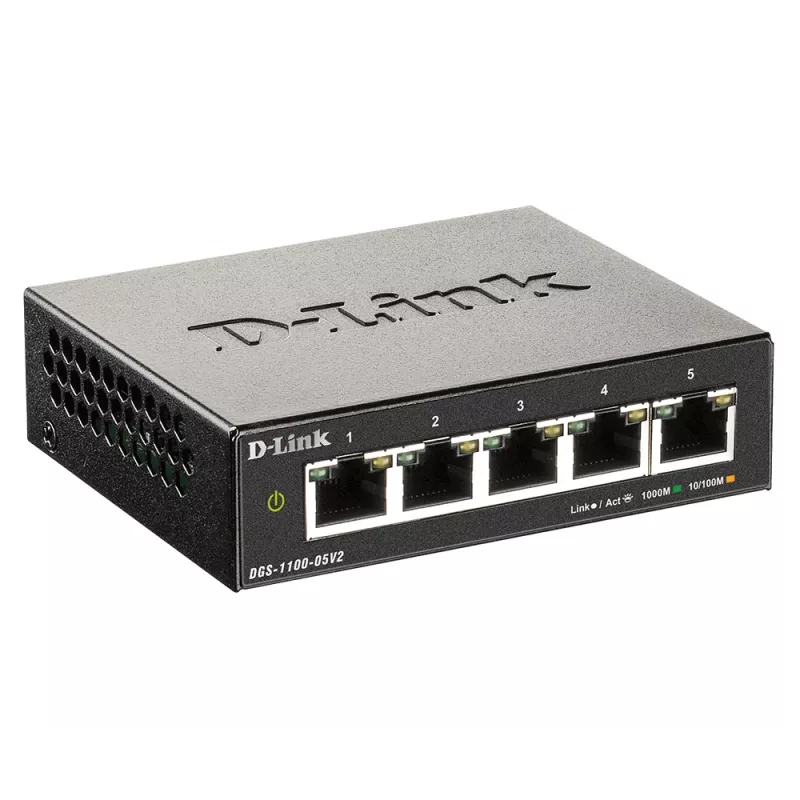 Switch de rede D-Link DGS-1100-05V2/E Managed L2 Gigabit Ethernet (10/100/1000) Preto