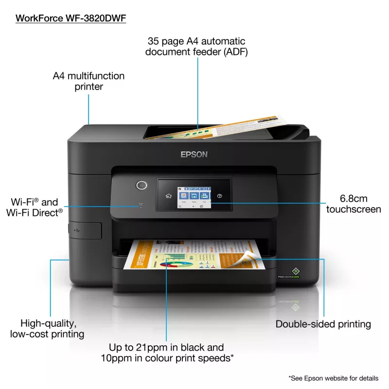 Epson WorkForce Pro WF-3820DWF Jato de tinta A4 4800 x 2400 DPI 21 ppm Wi-Fi