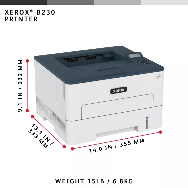 Impressora Xerox B230 A4 34ppm Wireless Duplex PCL5e/6 2 bandejas de papel total 251 folhas