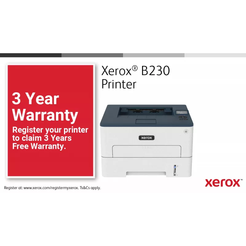 Impressora Xerox B230 A4 34ppm Wireless Duplex PCL5e/6 2 bandejas de papel total 251 folhas