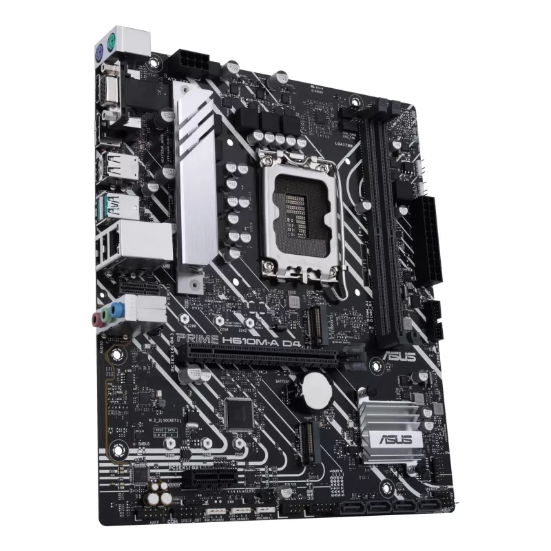 ASUS PRIME H610M-A D4-CSM placa-mãe, Intel H610, LGA 1700, micro ATX, 2x DDR4 DIMM, máx. 64 GB, 2x M.2, 4x SATA III, HDMI, DisplayPort, VGA, Gigabit LAN