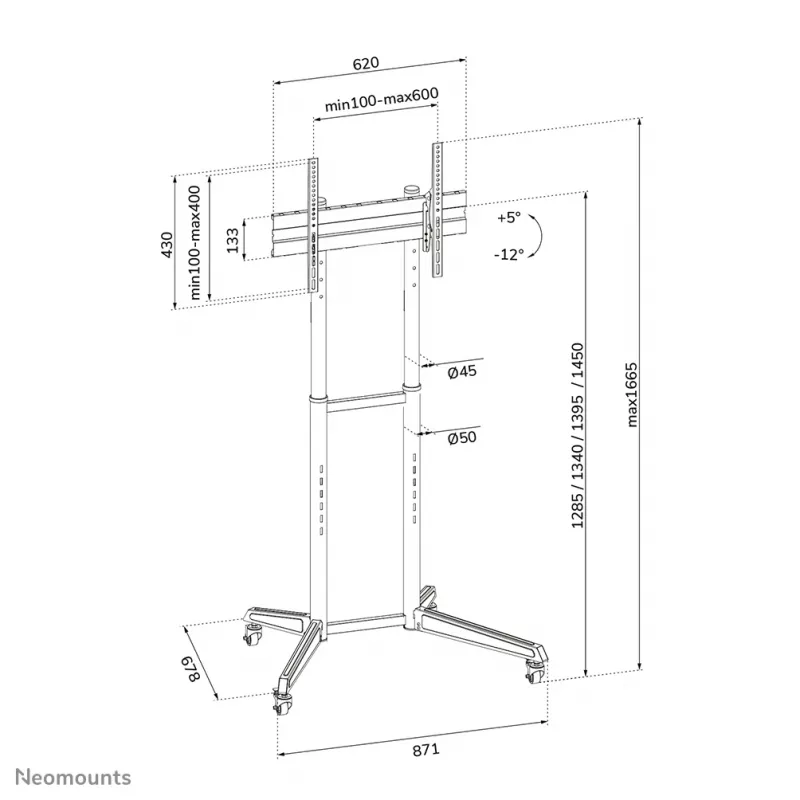 Suporte de TV Neomounts FL50-540BL1 37-70 polegadas, preto, suporte de chão portátil, aço, 50 kg, 94 cm (37 polegadas), 177,8 cm (70 polegadas)