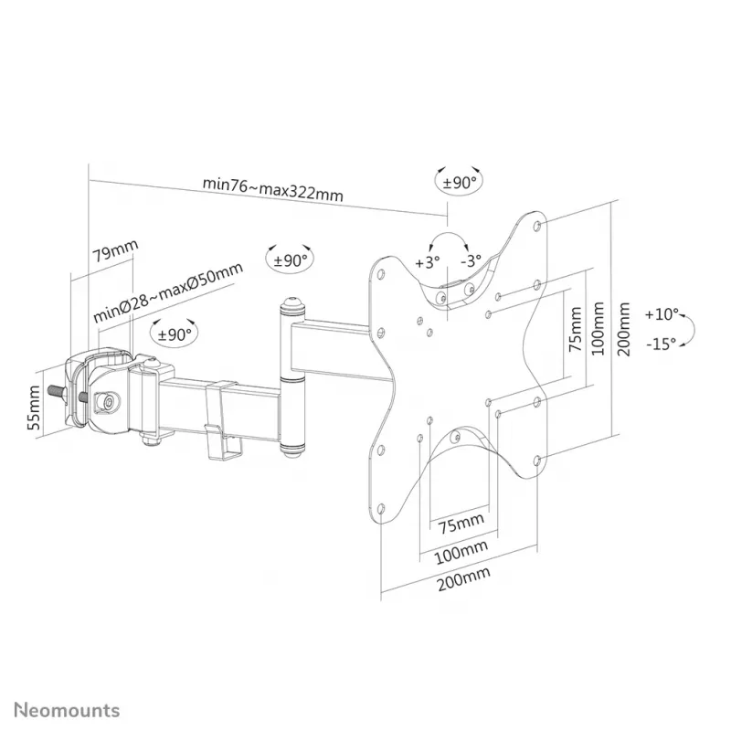 Suporte de montagem em mastro para TV Neomounts FL40-450BL12 58,4-106,7 cm (23-42 polegadas) - Ø 28-50 mm - Full-Motion