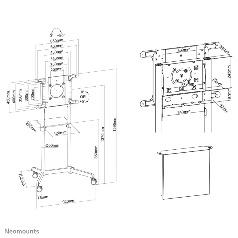 Neomounts NS-M1250WHITE Carrinho para TV 37-70 polegadas - rotativo