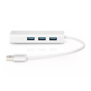 DIGITUS Hub USB 3.0, 3 portas e adaptador Gigabit-LAN 3xUSB A/F, 1xUSB A/M, 1xRJ45 LAN Compatível com Windows e Mac OS