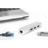 DIGITUS Hub USB 3.0, 3 portas e adaptador Gigabit-LAN 3xUSB A/F, 1xUSB A/M, 1xRJ45 LAN Compatível com Windows e Mac OS