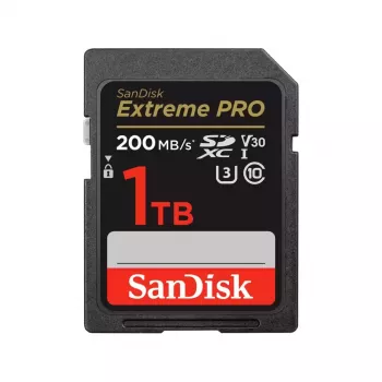 Cartão de memória flash SDXC SANDISK Extreme PRO 1TB UHS-I U3 V30 Classe 10, até 200 MB/s leitura, 140 MB/s escrita, resistente a choques, preto