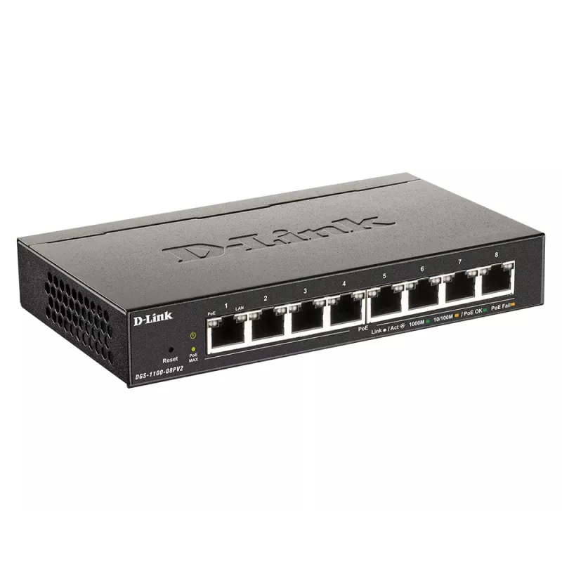 D-Link DGS-1100-08PV2 Managed L2/L3 Gigabit Ethernet (10/100/1000) Power over Ethernet (PoE) preto