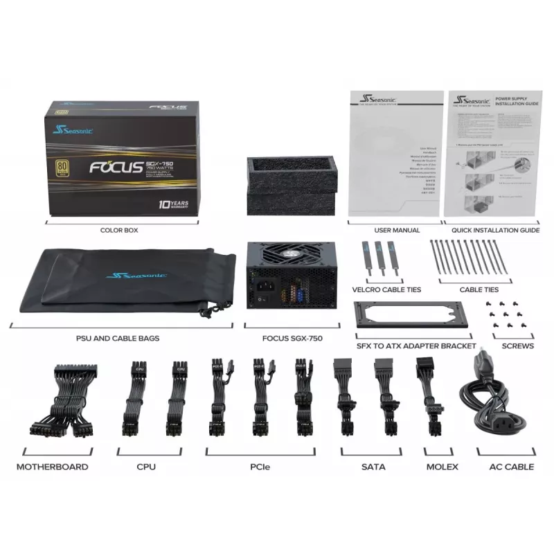 Fonte de alimentação SEASONIC Focus Sgx-750 (2021) 750 W 20+4 Pin