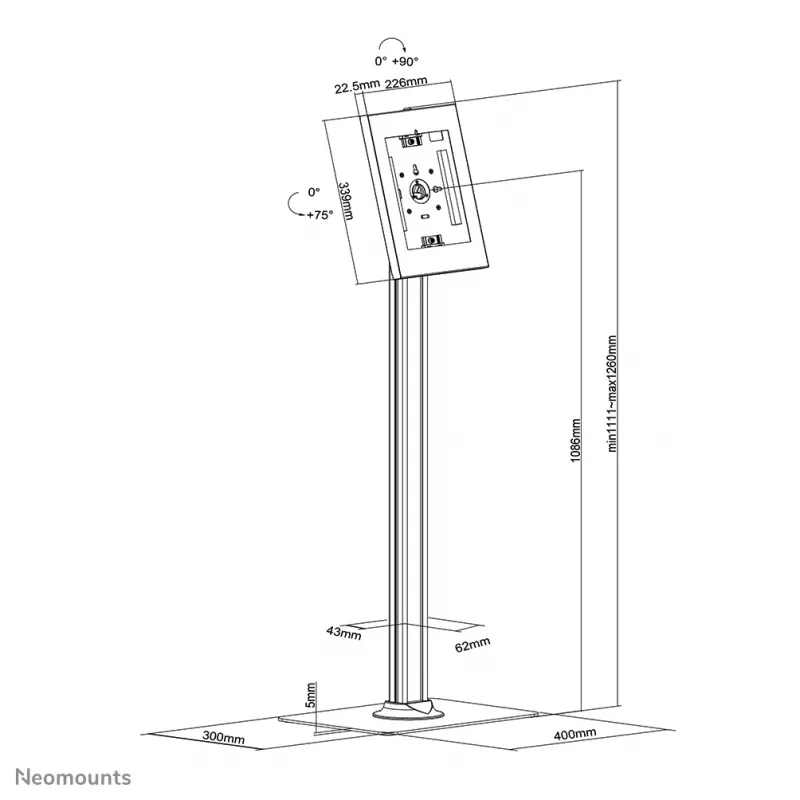Suporte de chão para tablet Neomounts FL15-650WH1 9,7-11 polegadas – com fecho