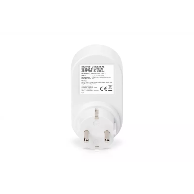 DIGITUS Fonte de alimentação com 2 portas USB 250V, 50 Hz, USB: 5V, 2,1A, branco / cinzento