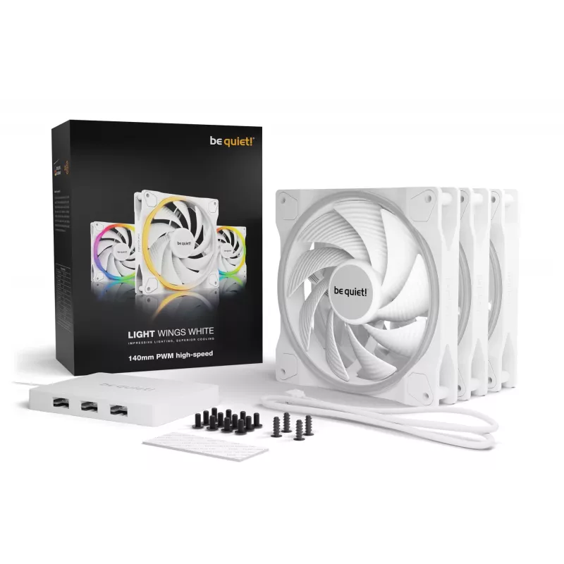 Ventoinha para caixa de computador be quiet Light Wings White | 140mm PWM high-speed Triple-Pack 14 cm 3 unidades
