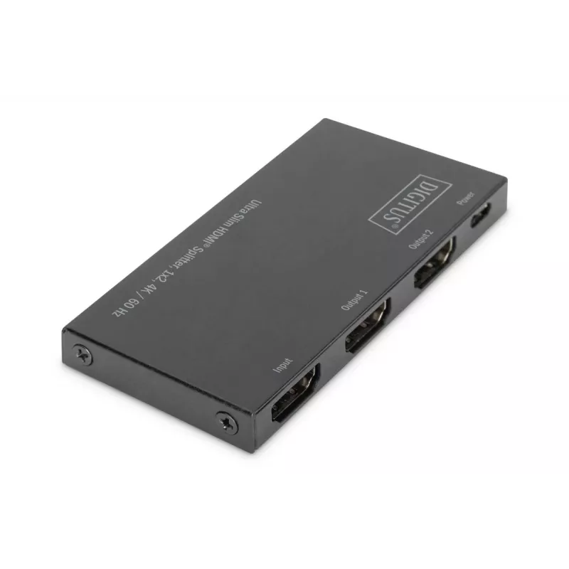 Splitter HDMI ultra fino DIGITUS, 1x2, 4K/60Hz HDR, HDCP 2.2, 18 Gbps, alimentação Micro-USB