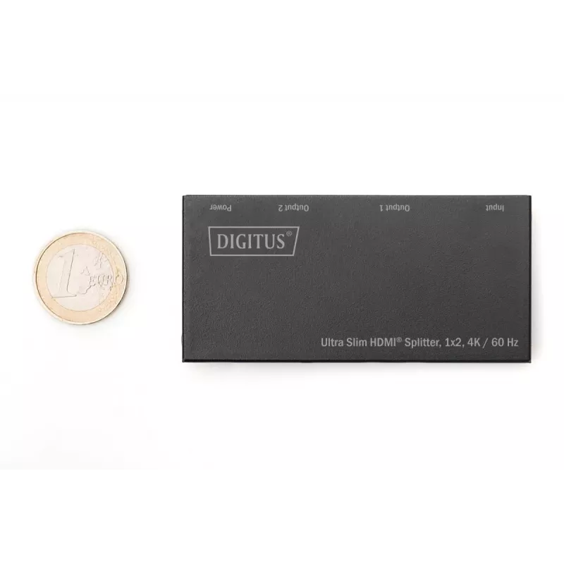 Splitter HDMI ultra fino DIGITUS, 1x2, 4K/60Hz HDR, HDCP 2.2, 18 Gbps, alimentação Micro-USB