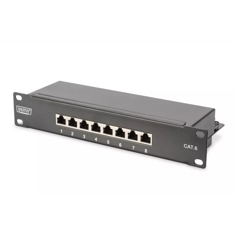 Conjunto de rede 10in DIGITUS – armário 6U, prateleira cinzenta, PDU, switch 8 portas, patch panel CAT6