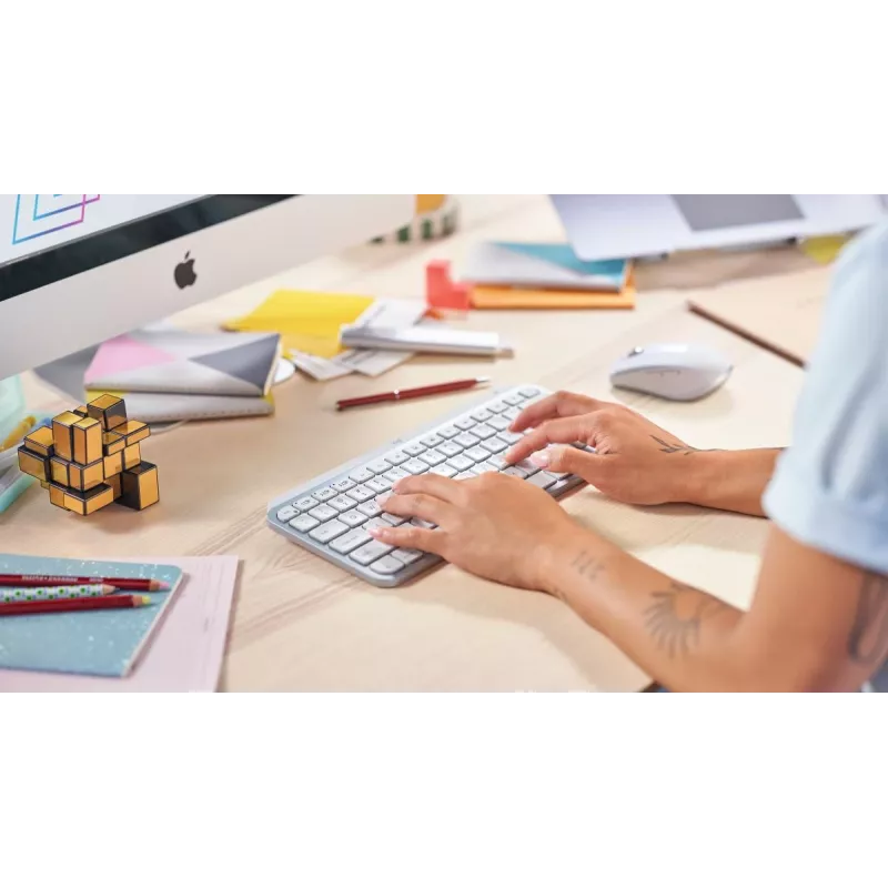 Teclado sem fios iluminado minimalista LOGITECH - MX KEYS MINI - Pale Gray - Qwertz alemão