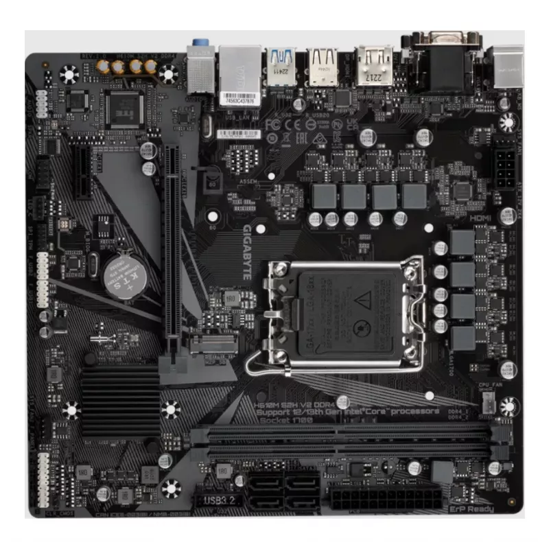 Motherboard GIGABYTE H610M S2H V2 DDR4 - suporta CPUs Intel Core 14.ª geração, VRM digital híbrido 6+1+1 fases, até 3200MHz DDR4 (OC), 1xPCIe 3.0 M.2, GbE LAN, USB 3.2 Gen 1