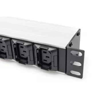 DIGITUS 1U PDU de alumínio montável em rack 8x C13 2x C19 16A 230VAC 50/60Hz ficha IEC C20