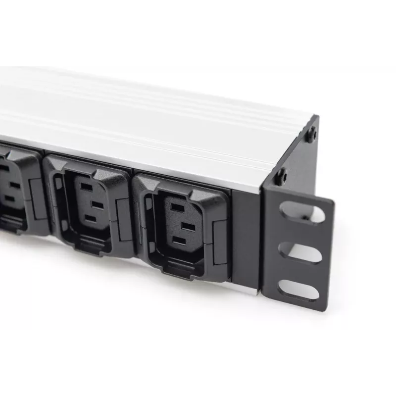 DIGITUS 1U PDU de alumínio montável em rack 8x C13 2x C19 16A 230VAC 50/60Hz ficha IEC C20