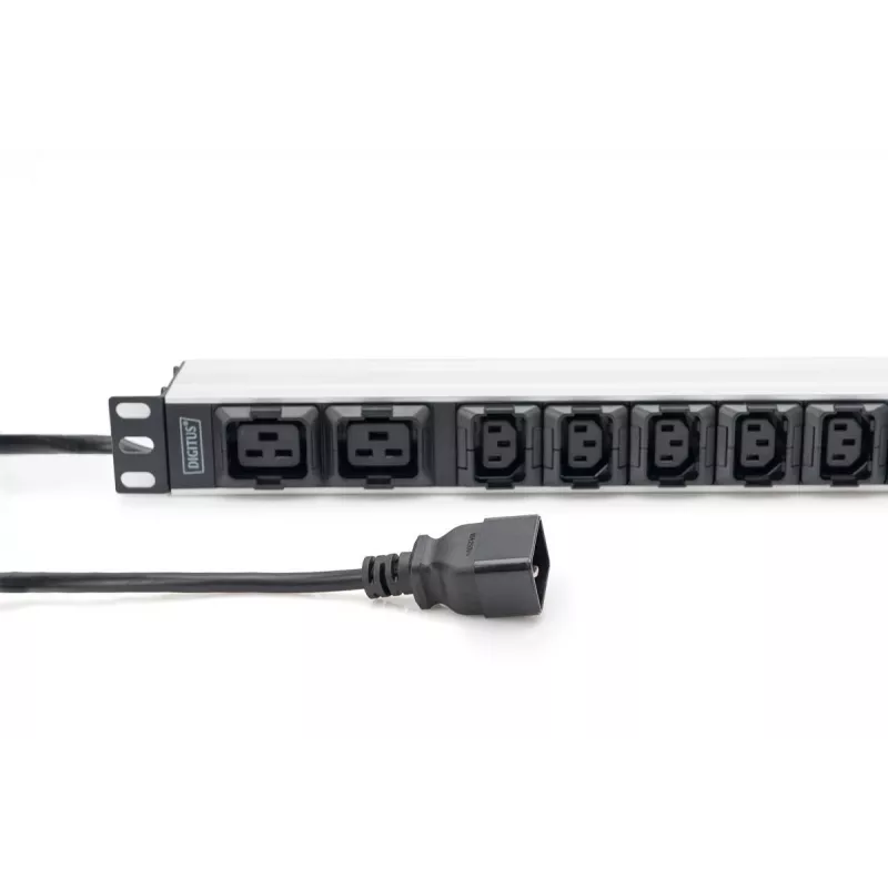 DIGITUS 1U PDU de alumínio montável em rack 8x C13 2x C19 16A 230VAC 50/60Hz ficha IEC C20
