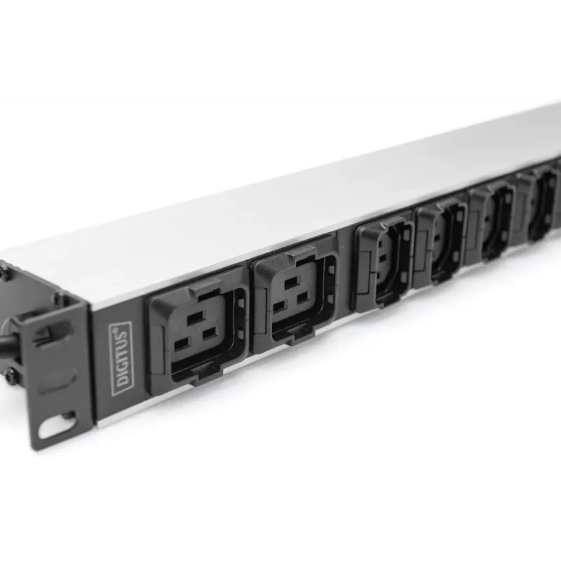 DIGITUS 1U PDU de alumínio montável em rack 8x C13 2x C19 16A 230VAC 50/60Hz ficha IEC C20