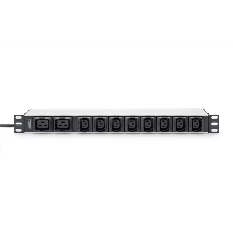 DIGITUS 1U PDU de alumínio montável em rack 8x C13 2x C19 16A 230VAC 50/60Hz ficha IEC C20