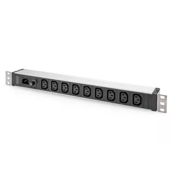 DIGITUS 1U PDU de alumínio montável em rack 9x C13 10A 230VAC 50/60Hz entrada IEC C14 fusível 10A