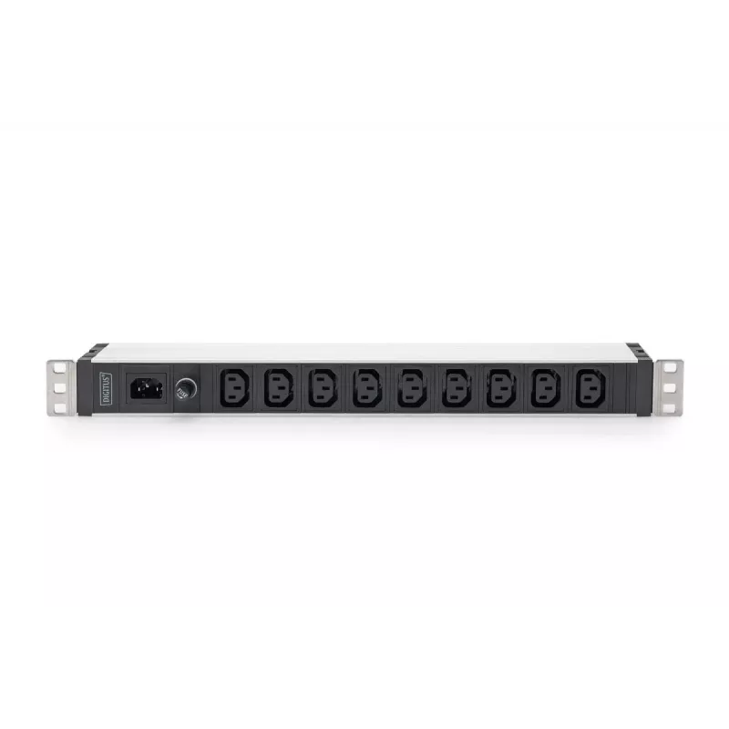 DIGITUS 1U PDU de alumínio montável em rack 9x C13 10A 230VAC 50/60Hz entrada IEC C14 fusível 10A