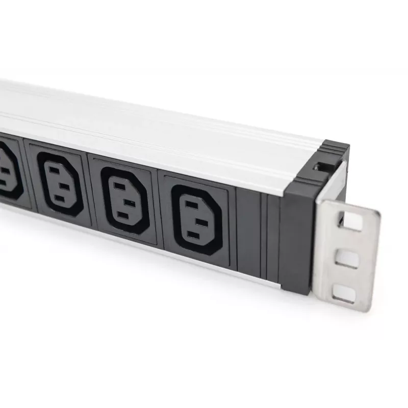DIGITUS 1U PDU de alumínio montável em rack 9x C13 10A 230VAC 50/60Hz entrada IEC C14 fusível 10A