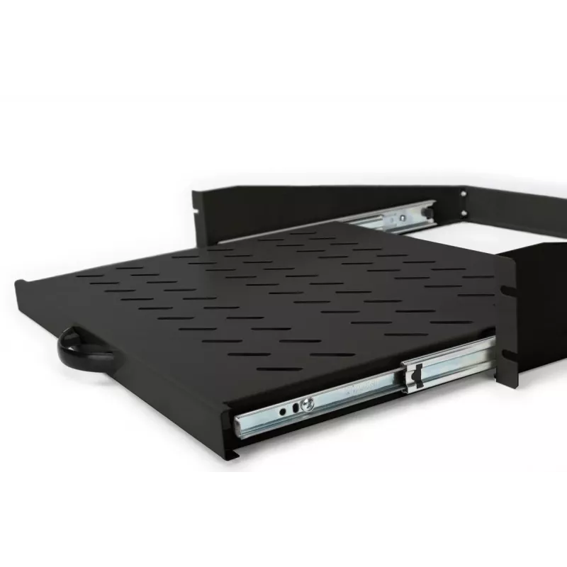 Prateleira extraível DIGITUS 2U para armários a partir de 450 mm de profundidade 88x483x352 mm, até 30 kg, preto (RAL 9005)
