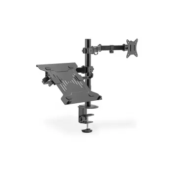 Braço para monitor DIGITUS com suporte para portátil 17-32 polegadas, 9 kg máx. – fixação por morsa ou passagem pela mesa