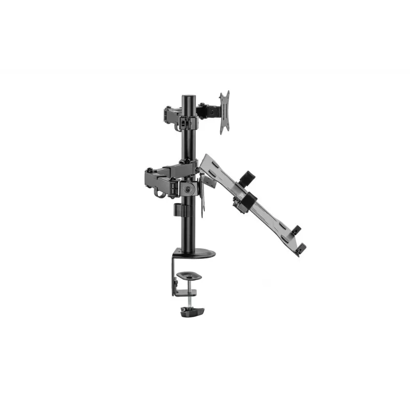 Braço para monitor DIGITUS com suporte para portátil 17-32 polegadas, 9 kg máx. – fixação por morsa ou passagem pela mesa