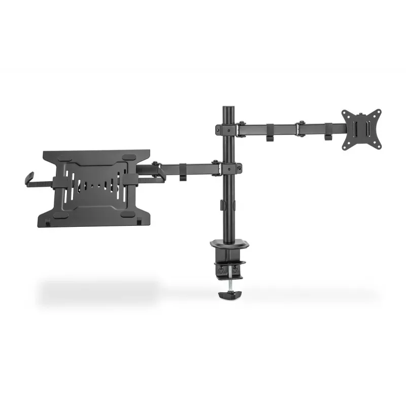 Braço para monitor DIGITUS com suporte para portátil 17-32 polegadas, 9 kg máx. – fixação por morsa ou passagem pela mesa