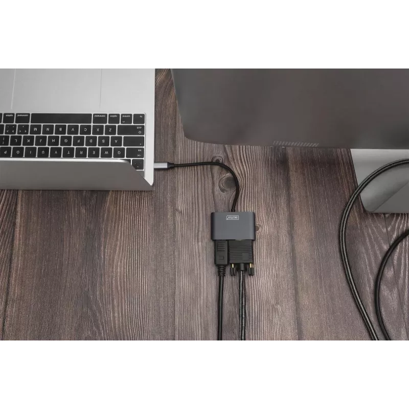 Adaptador gráfico DIGITUS USB Type-C 4K 2-em-1 DisplayPort + VGA