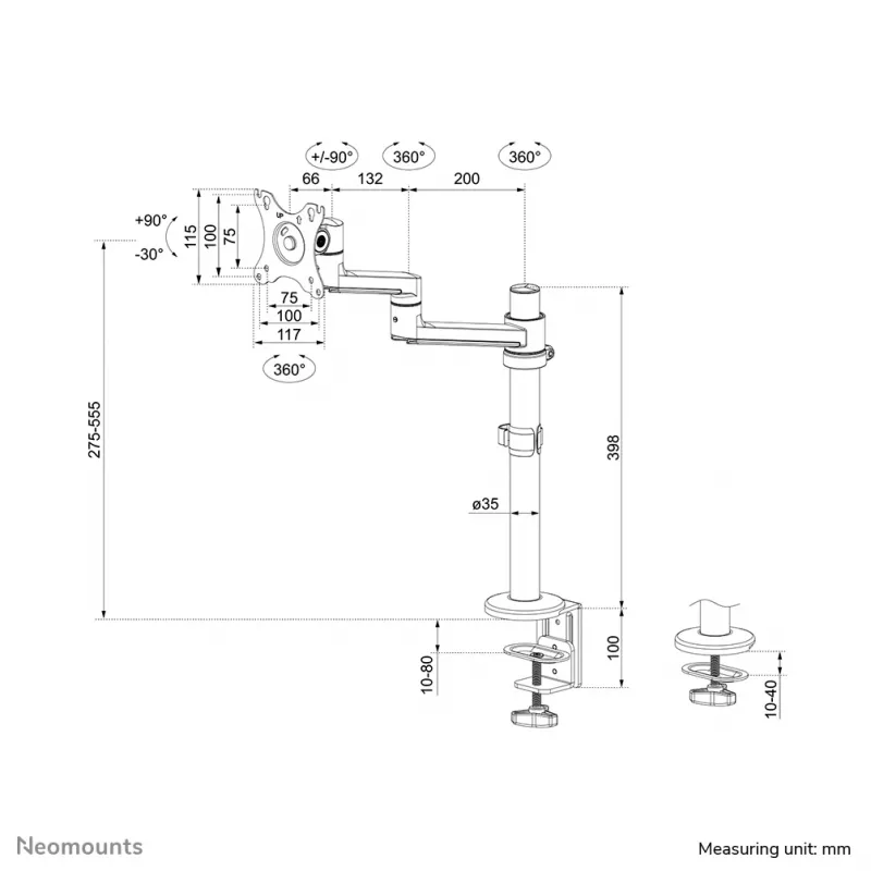 Neomounts DS60-425BL1 Braço de monitor 17-27