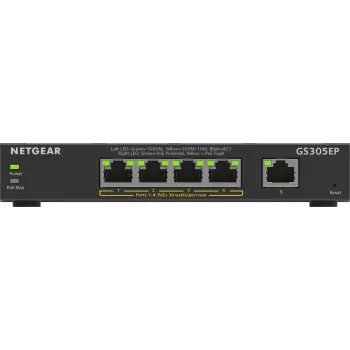 NETGEAR Switch 5 portas Gigabit Ethernet PoE+ Plus (GS305EP) Managed L2/L3 Gigabit Ethernet (10/100/1000) Power over Ethernet (PoE) Preto