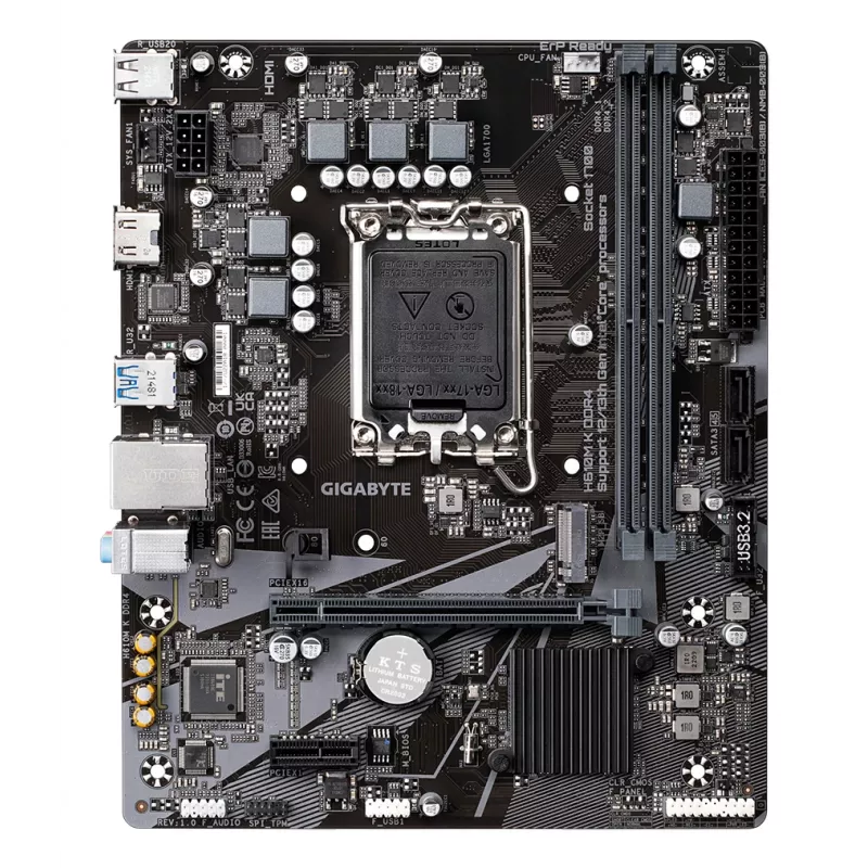 Placa-mãe GIGABYTE H610M K DDR4 - suporta CPUs Intel Core 14.ª Ger., design de energia híbrido 3+1+1 fases, até 3200 MHz DDR4, 1x PCIe 3.0 M.2, GbE LAN, USB 3.2 Gen 1