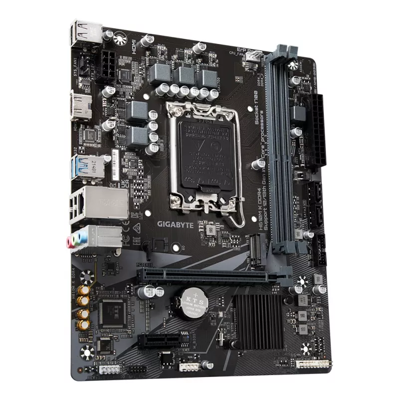 Placa-mãe GIGABYTE H610M K DDR4 - suporta CPUs Intel Core 14.ª Ger., design de energia híbrido 3+1+1 fases, até 3200 MHz DDR4, 1x PCIe 3.0 M.2, GbE LAN, USB 3.2 Gen 1