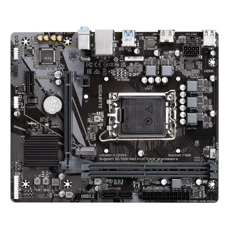 Placa-mãe GIGABYTE H610M K DDR4 - suporta CPUs Intel Core 14.ª Ger., design de energia híbrido 3+1+1 fases, até 3200 MHz DDR4, 1x PCIe 3.0 M.2, GbE LAN, USB 3.2 Gen 1