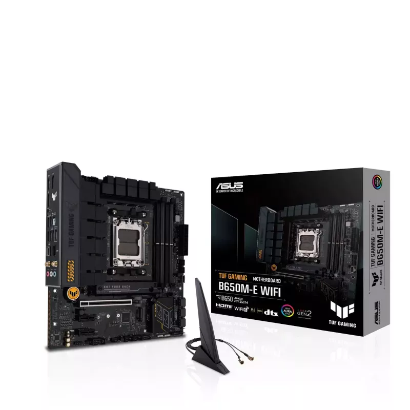 Placa-mãe ASUS TUF GAMING B650M‑E WIFI, AMD B650, Socket AM5, micro ATX, DDR5, 4x DIMM, 128 GB, Wi‑Fi 6, Bluetooth 5.2