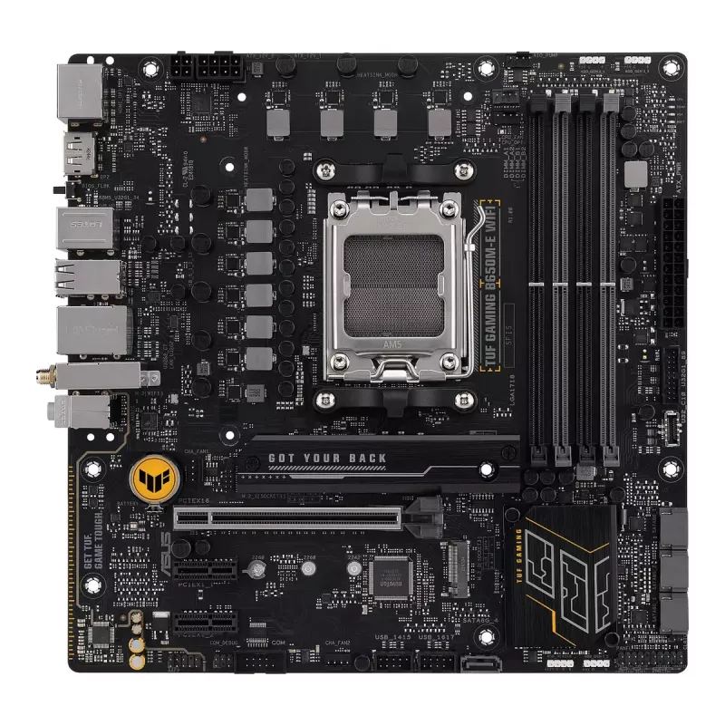 Placa-mãe ASUS TUF GAMING B650M‑E WIFI, AMD B650, Socket AM5, micro ATX, DDR5, 4x DIMM, 128 GB, Wi‑Fi 6, Bluetooth 5.2