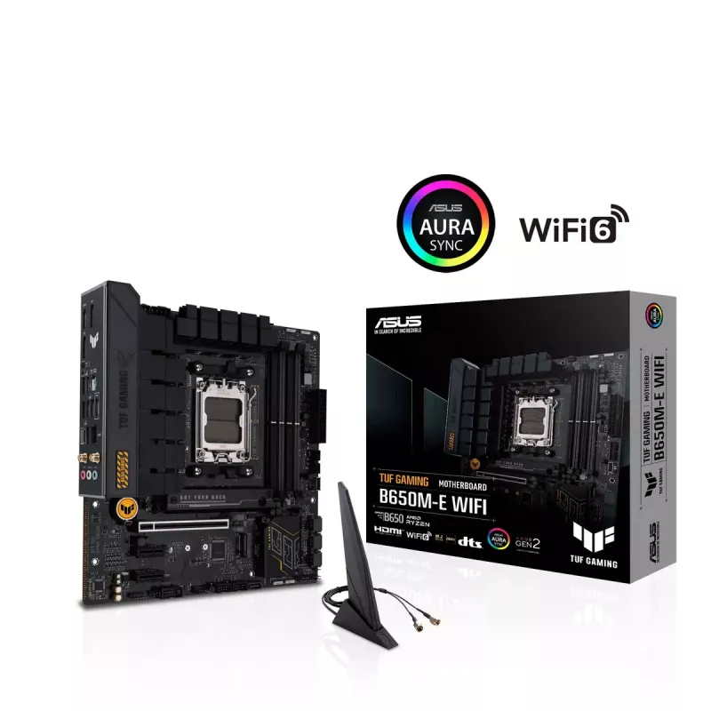 Placa-mãe ASUS TUF GAMING B650M‑E WIFI, AMD B650, Socket AM5, micro ATX, DDR5, 4x DIMM, 128 GB, Wi‑Fi 6, Bluetooth 5.2
