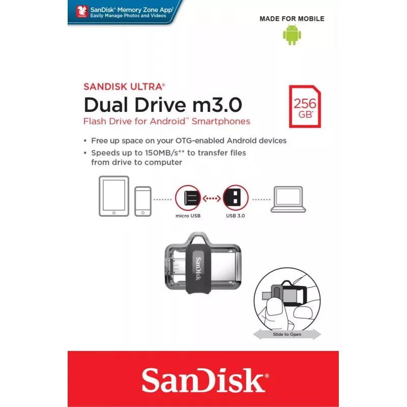 WESTERN DIGITAL SanDisk ULTRA DUAL DRIVE M3.0 - 256GB Pen USB - micro-USB / USB 3.0