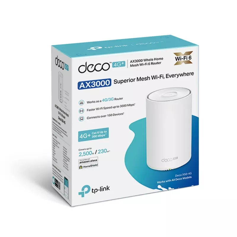 Gateway TP-Link 4G+ AX3000 Whole Home Mesh WiFi 6, Branco, Interno, Router Mesh, ≤20 dBm (2,4 GHz); ≤23 dBm (5 GHz), Banda dupla (2,4 GHz / 5 GHz), Wi-Fi 6 (802.11ax)