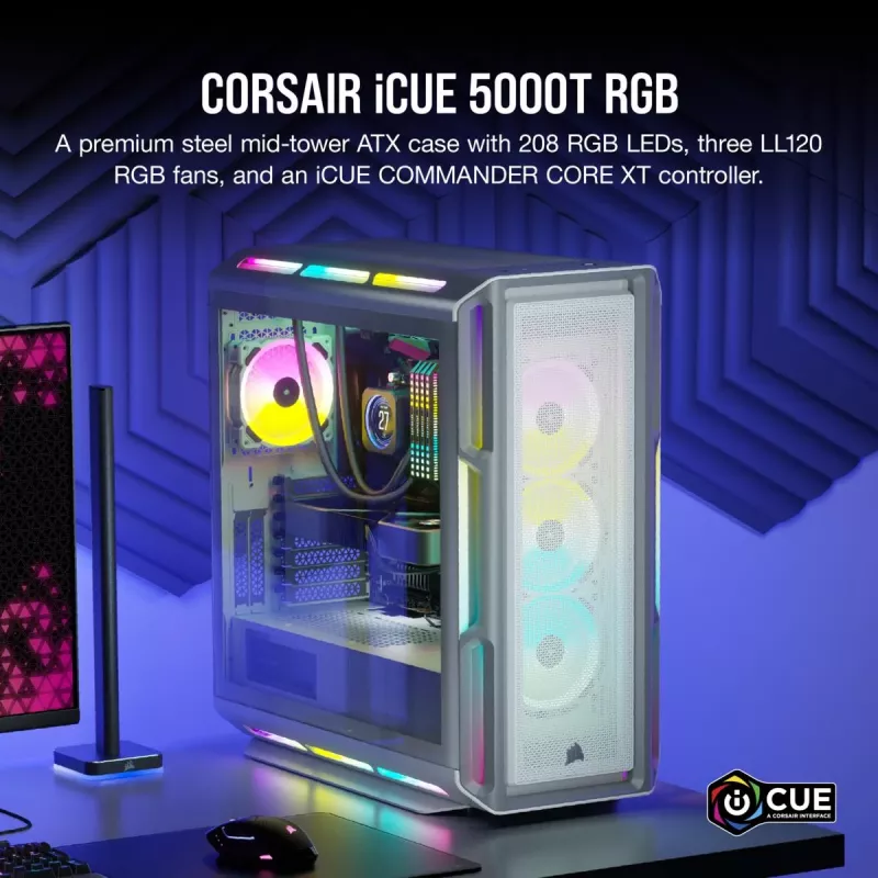 Caixa de PC mid-tower ATX CORSAIR - iCUE 5000T - RGB vidro temperado - branco